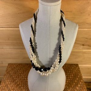 RMN Vintage Faux Pearl Black Faceted Bead Choker
